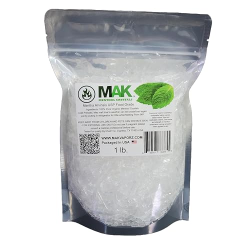 Mak Menthol Crystal 1 LB - Pure Organic 100% Natural - Menthol Crystals from Mint Crystal Mints Mentha Arvensis - Comes in Resealable Standup Bag for Long-Lasting Freshness