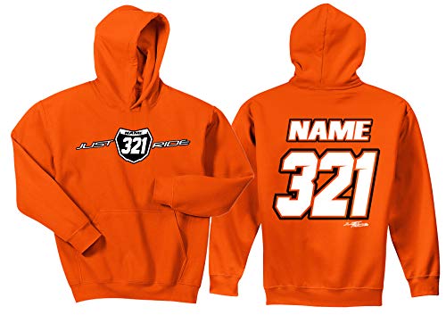 JUST RIDE Youth Motocross Number Plate Custom Personalized Hoodie Sweat Shirt Orange2