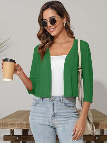 Image of Women's 3 /4 Sleeve Thin Shrugs Lightweight Open Front Cropped Sheer Cardigans for Summer