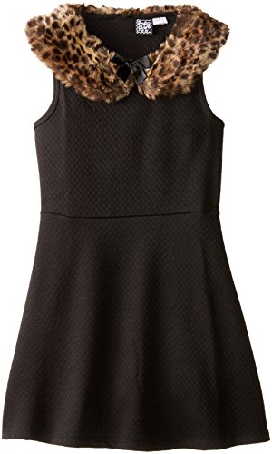 Pogo Club Big Girls' Madeline Dress with Faux Fur Stole, Black, Small/7/8