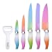 FASAKA 6 Piece Colorfu Knife Set - 5 Kitchen Knives with 1 Peeler - Non-Stick Stainless Steel Chef Knife Set Rainbow Knives with Round PP Handle, Display with Gify Box