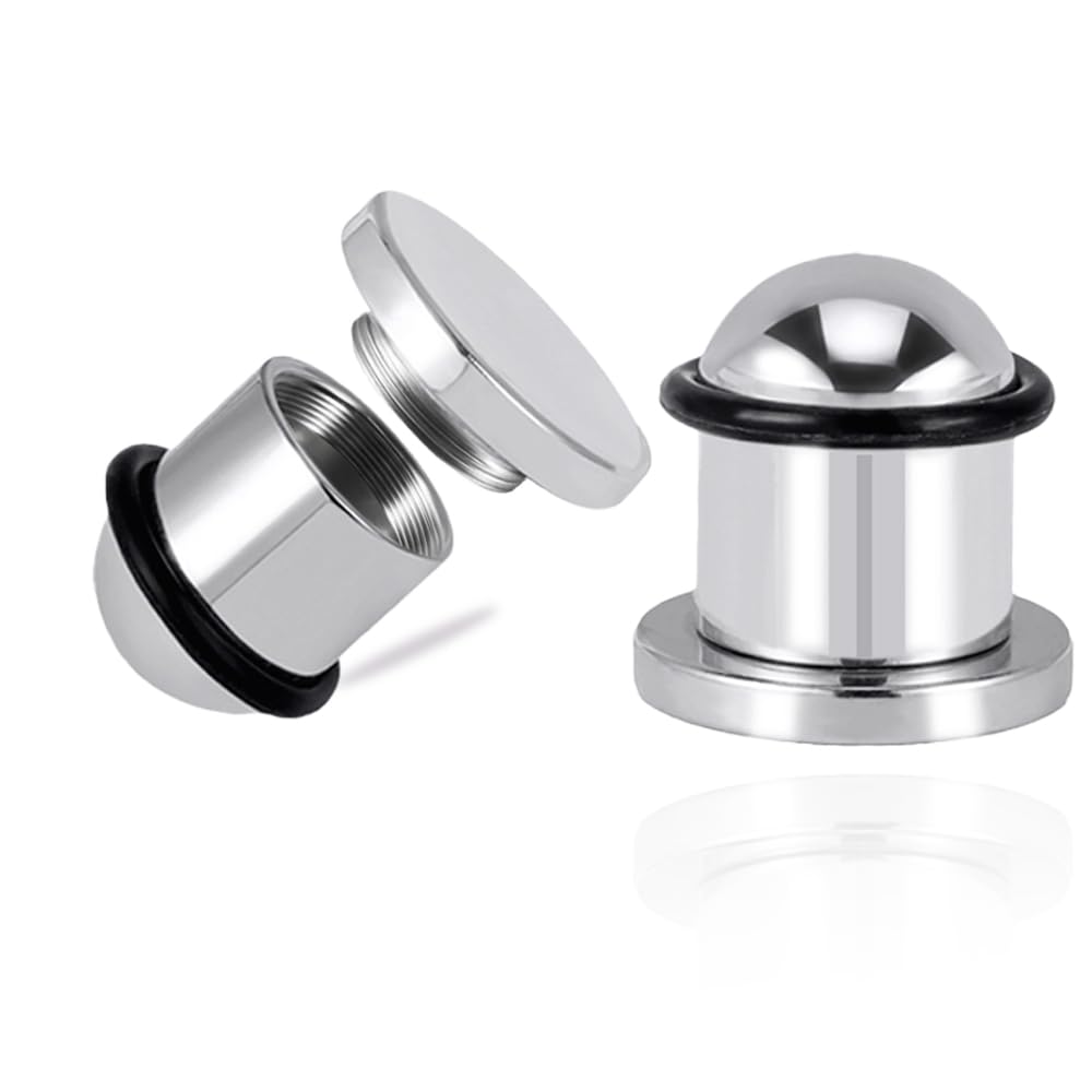 DOEARKO 2PCS Stainless Steel Cylinder Ear Plugs Solid&Hollow Ear Gauges Expander Stretcher Ear Taper Body Piercing Jewelry (Silver, 10mm(00G))