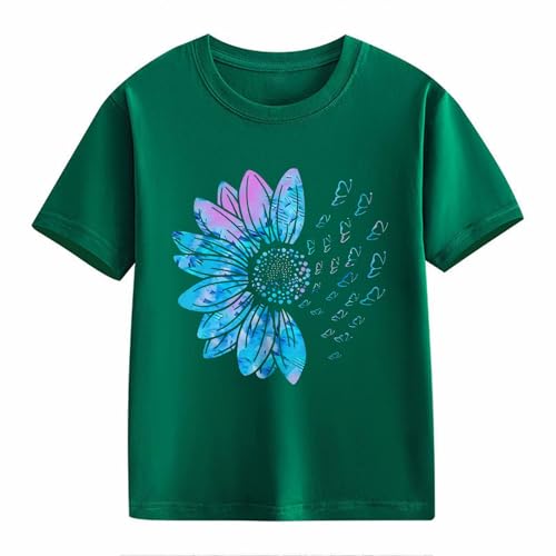 Girls Short Sleeve T Shirts Kids Summer Oversized Tops Trendy Floral Print Graphic Crewneck Basic (Green-2, 6-7 Years)2