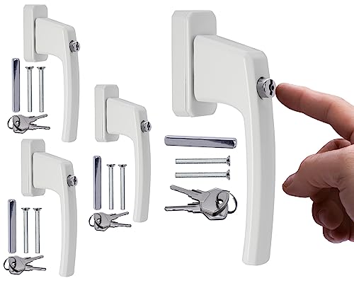 Stahlia Abschließbare Fenstergriffe Aluminium (4 Stück) Weiß ergonomisch Druckknöpfe Balkontürgriff Fenstersicherung Fensterbeschläge Fensterschloss