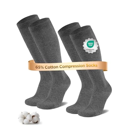 Niofind Medias de Compresion Mujer y Hombre – 2 Pares de Calcetines de Compresión y Calcetines Hasta la Rodilla Hechos de 65% Algodón – Ideales para Deporte, Trabajo, Vuelos y Embarazo