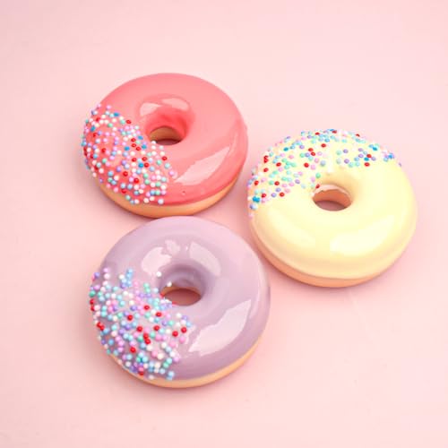 3 pcs Realistic Artificial Food Fake DonutsFood Fake Cakes Desserts Donut Decorations for Doughnut Home Decoration, Prop Food 3 x 3 inches (Colorful Bead Design A)