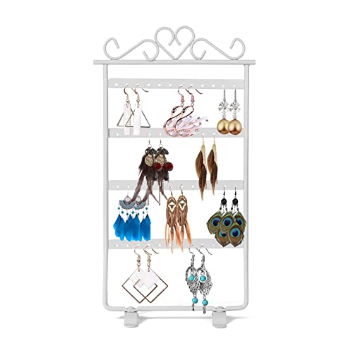 1 Stück Schmuckständer, Ohrringhalter 46 Löcher Ohrringständer, 4 Tier Metall Ohrring Organizer, Schmuckhalter Ohrsteckerhalter Organizer Display für Ohrstecker, Ohrringen (Weiß) Cover