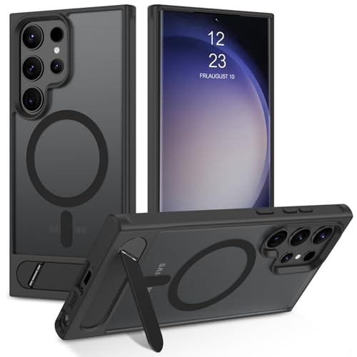 VENINGO for Samsung S23 Ultra Case [14FT Military Grade Protection][Built-in Invisible Stand][Fit for MagSafe] Matte Translucent Slim Case for Samsung S23 Ultra Black