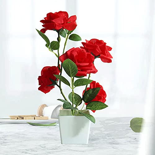 Tuelaly,Artificial Flowers,Artificial Plant Pot Rose Desktop Decor Faux Silk Flower Indoor Outdoor Imitation Flower Pot For Home - Red #TOP1