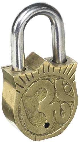 Image of Purpledip Handmade Brass Antique Pad Lock with Maa Laxmi Idol,Medium (10465)