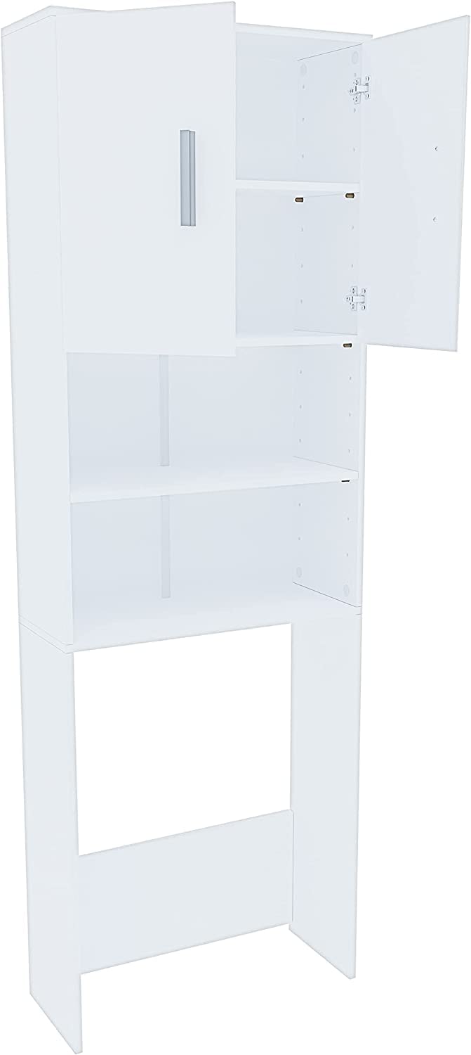 Bricozone Mobile Sopra Lavatrice Asciugatrice Scaffale in Legno Mobiletto Bagno Armadietto da Incasso a Colonna con Ante Coprilavatrice per Lavanderia 190 x 26 x 64 cm Bianco