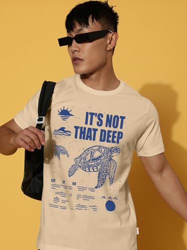 Image of Veirdo Regular Fit Half Sleeves Round Neck Arizona Typographic Printed Pure Cotton T-Shirt for Men (Colors: Green & Navy)