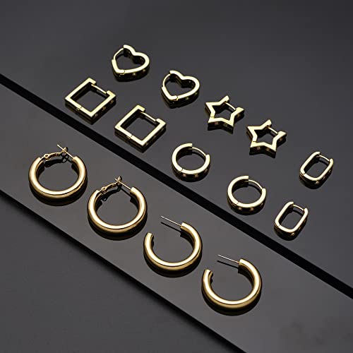 Cuicanstar 7 Pairs Chunky Gold Hoop Earrings Hypoallergenic 14K Gold Hoops Cubic Zirconia Huggie Earrings Set For Women Girls #TOP2