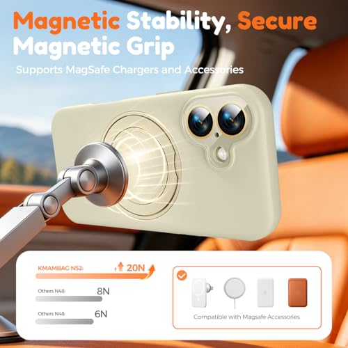 Image of Silicone 360 Spin Magnetic Stand Case for iPhone 17, [Compatible with Mag-Safe][Reinforced Hard Camera Protection]Shockproof Liquid Silicone Rubber Phone Case Cover with Ring, Camera Button, Ivory