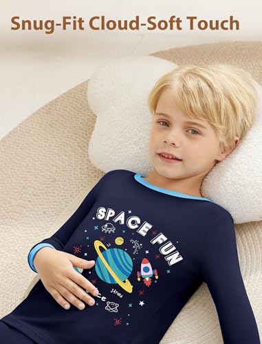 Mikrdoo Boys Pajamas 4-Piece Set Long Sleeve Cotton Stretch Breathable & Soft Snug Fit Sleepwear for Kids 2-12Years2