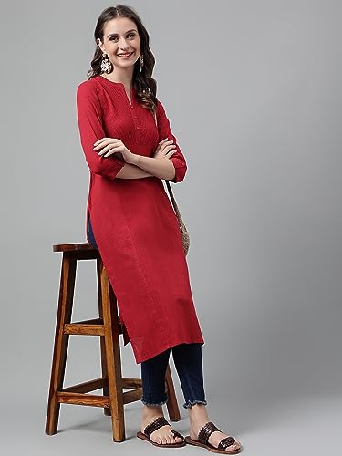 Image of NEEMIYA Striped Solid Kurta Round Nack