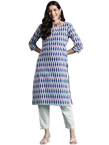 Image of INDO ERA Women's Pure Cotton Straight Fit Printed Straight Kurta