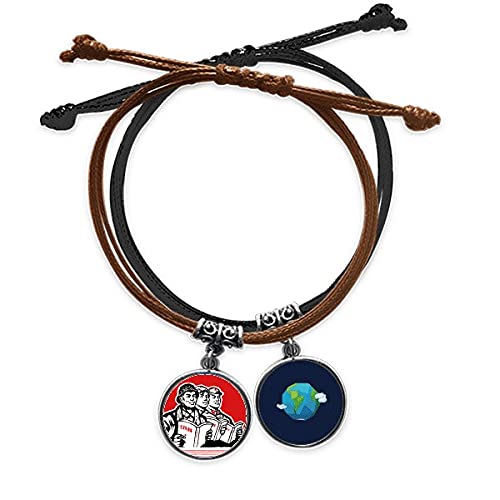 Pulsera de cuerda Star Libro Rojo con detalles de cuero y cadena de mano para trabajador