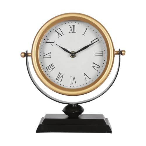QIYAODECO Desk Clock - Classic Vintage Clock and Decorative Shelf Decor,Silent Non-Ticking Clock with Distressed Metal Frame for Office, Living Room or Bedroom