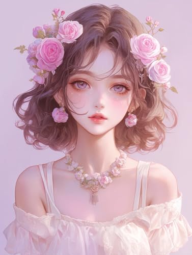 Art Diamant MIRONS Fille et Fleurs broderie point de croix 40x50 cm