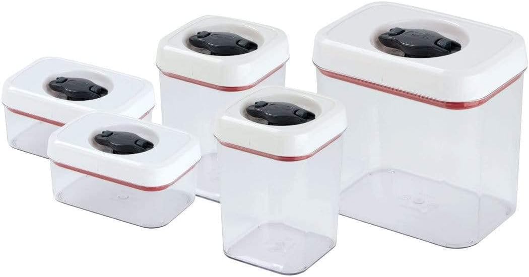 Zyliss E981061 Twist and Seal Storage Boxes With Lid | Multiple Sizes | Plastic | Clear/White | Kitchen/Bathroom/Food/Makeup/Toy/Craft Storage | Includes 5 x Storage Containers