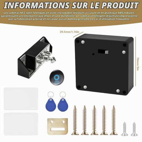 GOEDCH Serrure intelligente NFC: serrure intelligente dissimulée avec 2 porte-clés et 2 cartes RFID, serrures dissimulées, serrures sans trou pour tiroirs, armoires, casiers, usines – vue 2