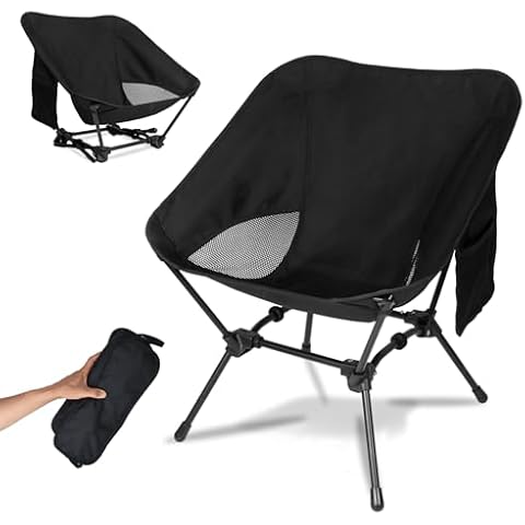 Dreamoon Lightweight Foldable Camping Chair, Portable Backpack Chair with Side Pockets & Carry Bag, Adjustable Height Compact Outdoor Chairs for Camping, Beach, Picnic, Hiking, Fishing, Travel, Black Cover