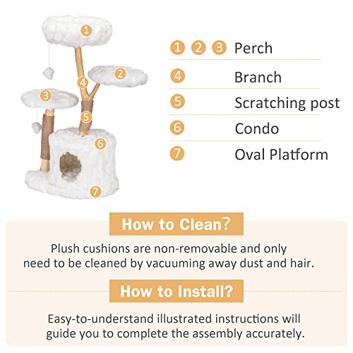 Torre para gatos moderna con árbol natural de madera blanco miniatura 5