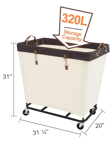 Image of StorageWorks Laundry Basket with Wheels for Clothes, 320L Beige Hamper Cart