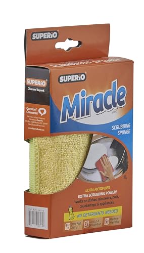 Image of Miracle Microfiber Scrubbing Sponge, Yellow Extra Scrubbing Power Kitchen Sponge, Sink, Pot, Pan and Dish Washing, Super Absorbent and Rapid Drying, 9-Pack, by Superio
