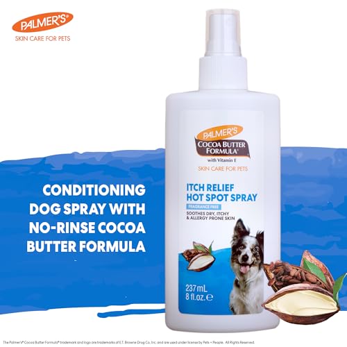 Image of Palmer's for Pets Hot Spot and Itch Relief Spray for Dogs with Cocoa Butter - Conditioning No-Rinse Skin Allergy Relief Mist with Vitamin E, Fragrance Free Formula, 8 Fl Oz