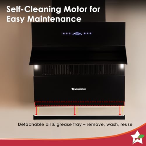 Image of Wonderchef Ultra Slant 60cm Filterless Auto-clean Kitchen Chimney with Oil Collector, BLDC Motor, Suction 2000 m3 /hr, Motion Sensor + Touch Control, 15-Yr Warranty on Motor & 5-Yr Comprehensive, Black