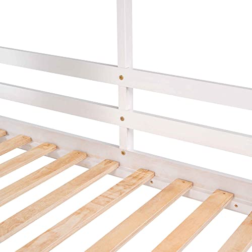 Aty Twin Over Twin House Bunk Bed, Wood Bedframe With Roof, Window And Ladder For Kids, Bedroom Furniture, Home, No Spring Box Required & Easy Assembly, White #TOP5
