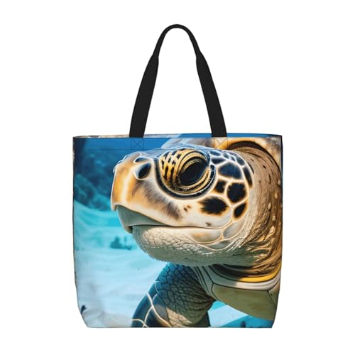 Big Sea Turtle Print Women's Portable Tote Bag - Large Shopper for Beach,Travel,Gym | Summer Handbag