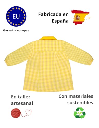 ESCOLAIN Lemon tree Gingham School Smock - Reinforced Collar, Large Easy-Fasten Button & 2 Pockets, Yellow, 8 - Image 2