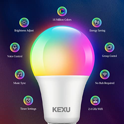 Kexu Smart Light Bulbs Rgbw Color Changing Light Bulbs Smart Bulbs Work With Alexa & Google Assistant Equivalent A19 E26 8.5W No Hub Required Dimmable Tunable Led Wifi Light Bulb, 1 Pack #TOP1