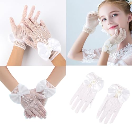 Sophisticated Gloves Sweet Mittens for Girls' Gowns Dress Feature Lace and Faux Pearls Accents Formal3