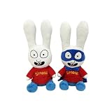 PTS SRL SIMONE EL CONEJO 2 Peluche de Simón el Conejo Versión NORMAL y SUPERHÉROE Enmascarado sentado - altura 25 cm incluidas las orejas - Multicolor