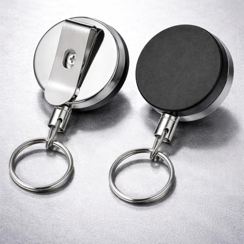 Image of AccuPrints 2 Pc Retractable Id Card Holder, Keychain Badge Holder, Zinc Alloy Metal Carabiner Keychain 26.7 inches Retractable Steel Wire Reel Design Utility Keyring for Keys, Badge, Cards