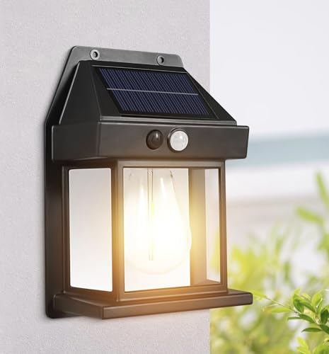 LUMINSOL Lampe solaire extérieur, 3 modes, détecteur de mouvement, applique murale solaire ampoule à filament, Lumière solaire puissante pour patio, garage, jardin