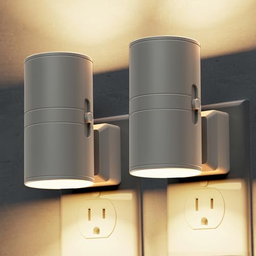 Image of L LOHAS LED Night Light Plug in, Night Lights Plug into Wall, Light Sensor, Cement Gray Housing, Soft White Nightlight, 100LM Dimmable Nightlights for Hallway Bedroom Bathroom, 2 Pack