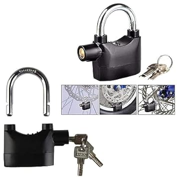 Alarm Security Lock with Motion Sensor Siren and 3 Keys, Metallic Finish for Home Safety Anti Theft System for Home, Office Door and Bikes (Motion Sensing Siren Locks, Metal, Black)