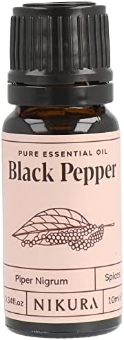 Nikura Black Pepper Essential Oil - 10ml | 100% Pure Natural Oils | Perfect for Aromatherapy, Diffusers, Soap Making, Candle Making | Great for Stress Relief, Managing Cravings | Vegan & UK Made