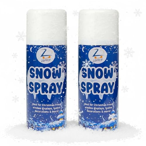 ZOPPER Artificial Snow Spray 2x 250ml Fake Snow Spray Easy-Use Snow Foam for Christmas Trees Windows Wreaths Party Decor & Crafts - 85gm Each Can