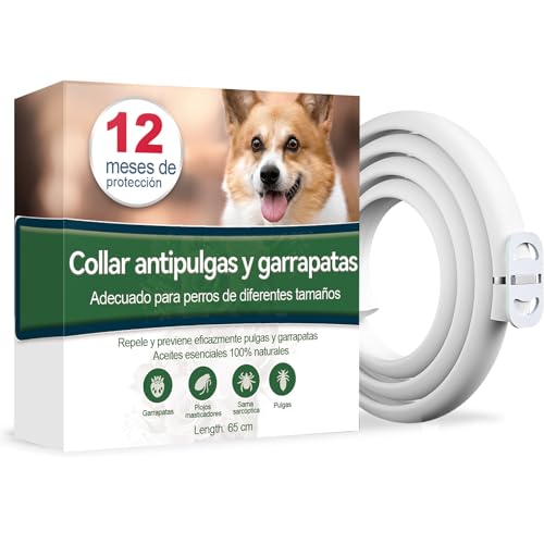Collar Antiparasitario Perros, Seguro y Eficaz Collares Antiparasitos Perros, 12 Meses de Eficacia Collar Antipulgas Perro de 65 cm para Perro Pequeños, Medianos y Grandes (65cm)
