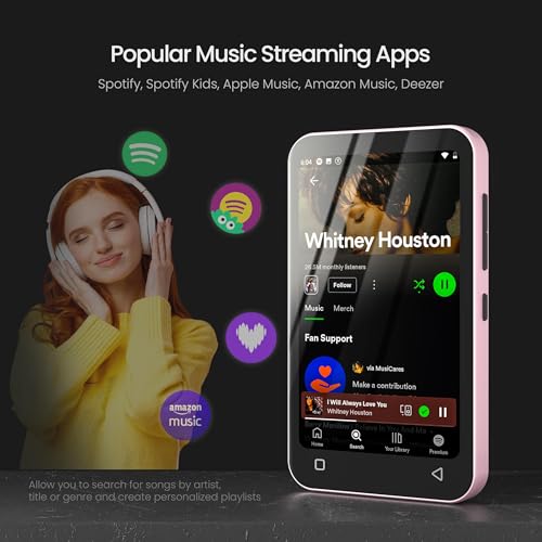 Image of TIMMKOO 80GB Kids MP3 Player with Bluetooth, Parental Controls, Pre-Installed Spotify, Audible, 4 inch MP4 Player (Pink)