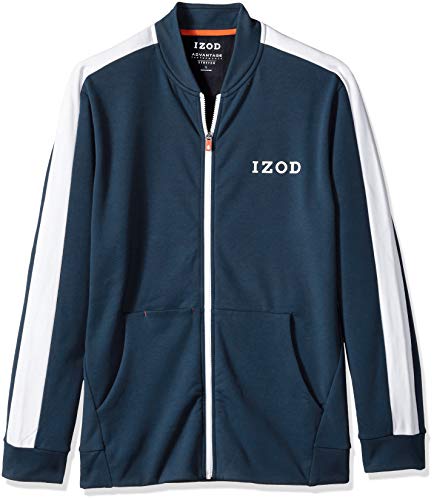 IZOD Men's Advantage Performance Full Zip Stripe Track Jacket, Midnight Heather, X-Large