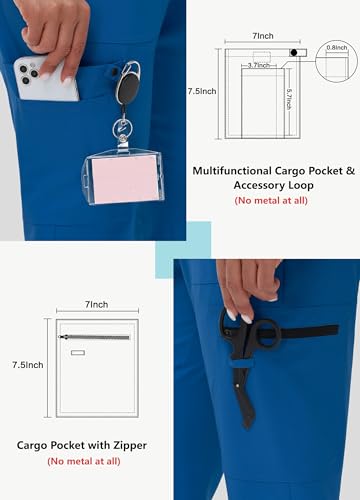 Image of MIVEI High Waisted Jogger Style Scrub Pants for Women - 8 Pockets Medical Bottoms Tapered Yoga Waistband Ribbed Ankle Cuffs
