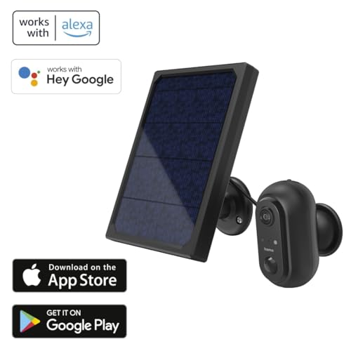 Hama &Uuml;berwachungskamera (WLAN Kamera f. au&szlig;en mit Akku u. Solar, Outdoor Kamera per Sprache/App steuern, wetterfeste Au&szlig;enkamera, Bewegungsmelder, Nachtsicht, 2-Wege-Audio, Aufzeichnung, FullHD) schw.