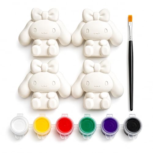 Image of EXPESIA DIY Paint Your Own Cute Character Figurines Kit for Kids, 4 Plaster Figurines with 6 Paint Colours & Brush, Creative Art & Craft Activity Set, Ages 4+ (Cartoon)